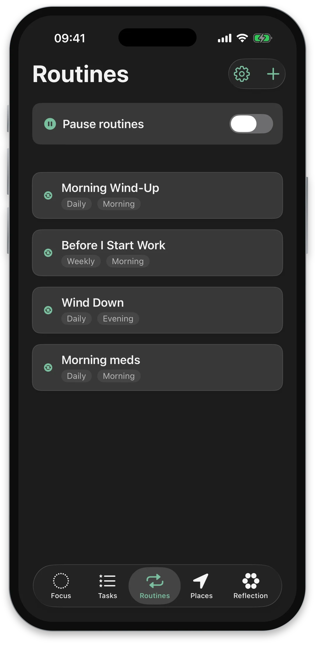 Rhevio routines screen with a medication routine